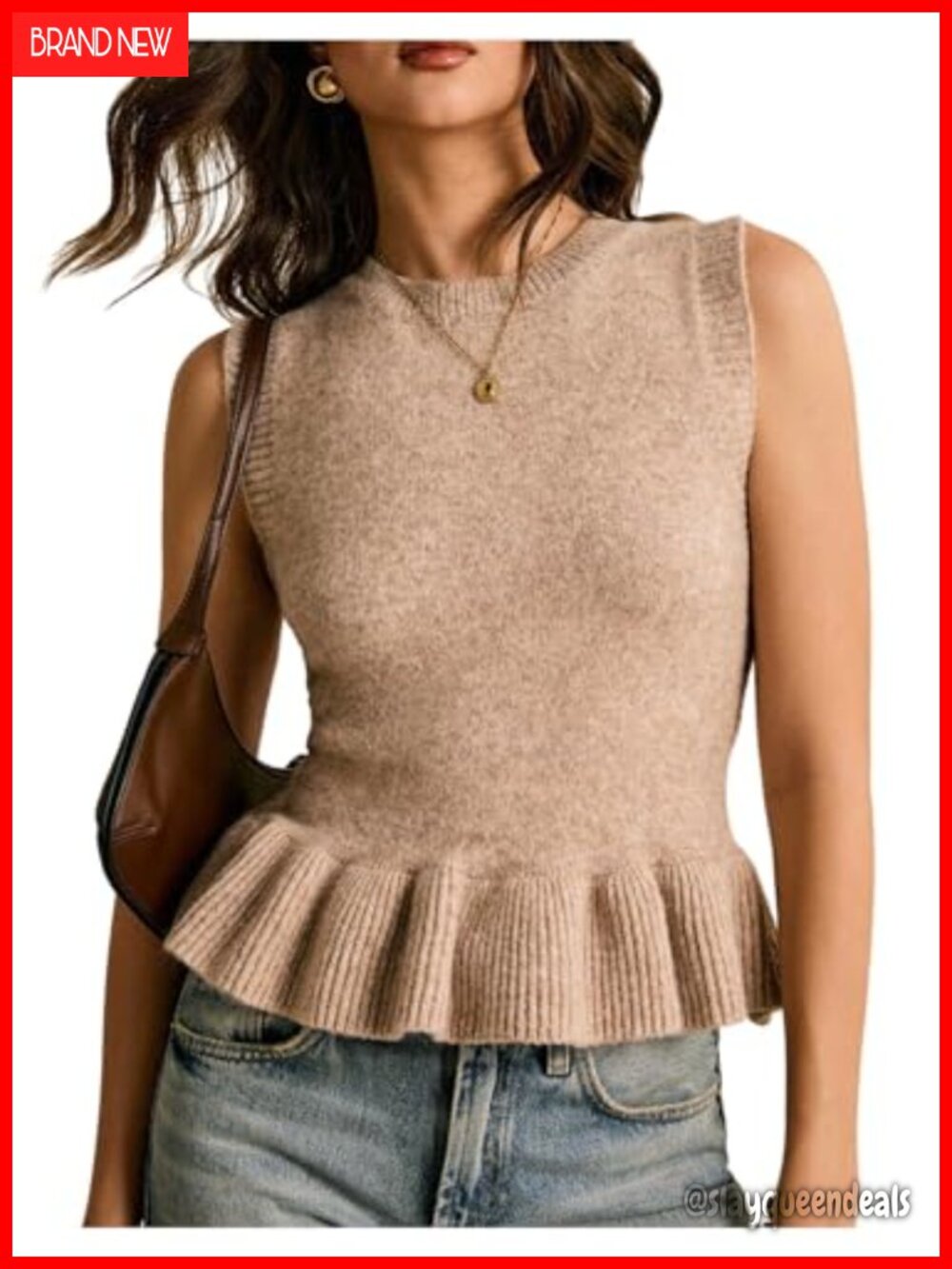 Women's Sleeveless Peplum Ruffle Knitted Sweater Vest